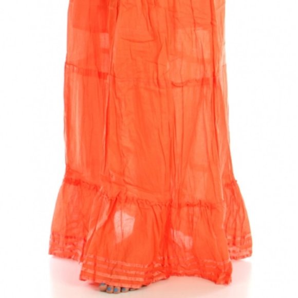 HIGHNESS NYC Women OS Beach Breeze Cotton Solid Orange Ruffle Maxi Skirt - Picture 12 of 12